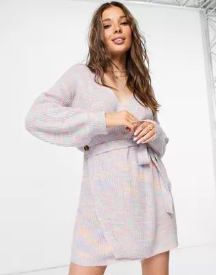 Never Fully Dressed wrap mini dress in rainbow knit | ASOS (Global)