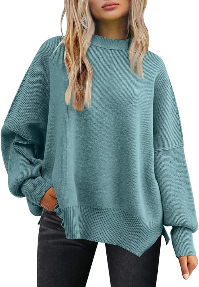 LILLUSORY Women's Oversized Batwing Sweaters 2026 Fall Outfits Trendy Crewneck Knit Side Slit Fas... | Amazon (US)