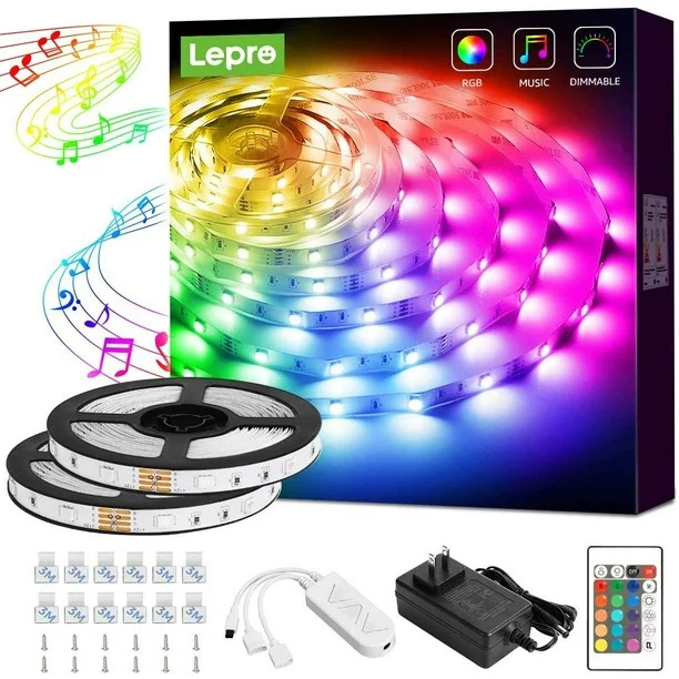 Lepro LED Strip Lights, Music Sync RGB LED Lights for Bedroom, 32.8Ft 5050 SMD LED Color Changing... | Walmart (US)