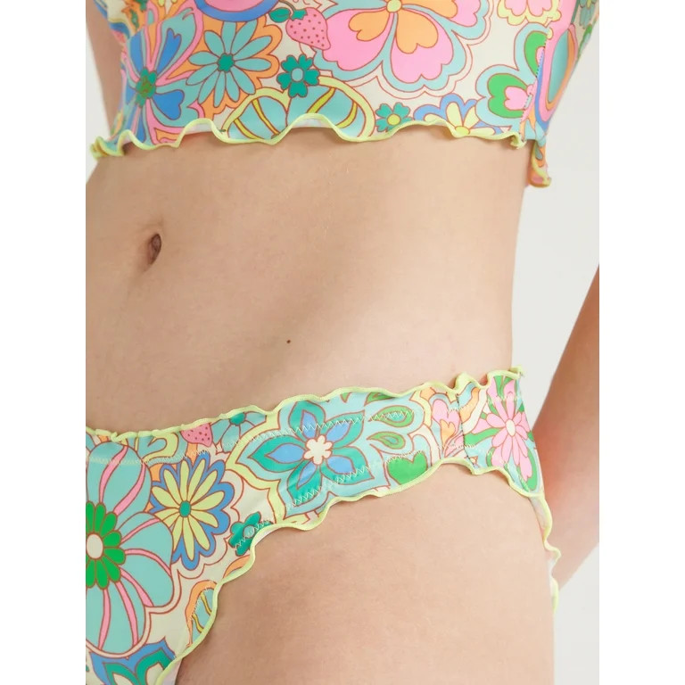 No Boundaries Juniors’ Print Lettuce Edge Bikini Swim Bottoms, Sizes XS-XL | Walmart (US)