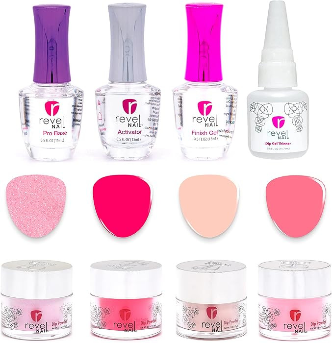 Revel Nail Starter Kit - 4 Color Manicure Set with Dip Nail Powder and Dip Powder Liquid Set - Pr... | Amazon (US)