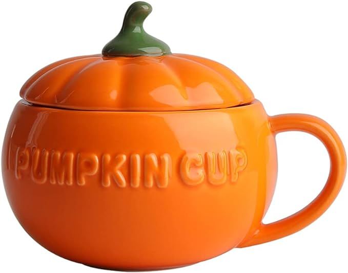 Cute Pumpkin Cup Ceramics Coffee Mug Milk Soup Breakfast Novelty Personalised Cartoon Cup with Li... | Amazon (CA)