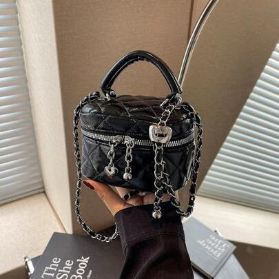 In 2024, The New Fashion Classic Joker Pu Waterproof Fabric Zipper Opening And Closing Design, Love Decoration, Portable Box, Round Bag, Suitable For | SHEIN