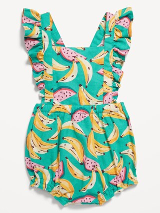 Printed Cross-Back Linen-Blend One-Piece Romper for Baby | Old Navy (US)