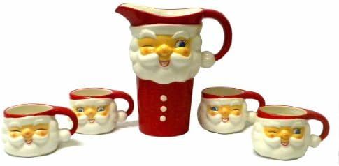 Tinsel Town Vintage-style Winking Santa Ceramic Pitcher & Cups Set of 5 | Amazon (US)