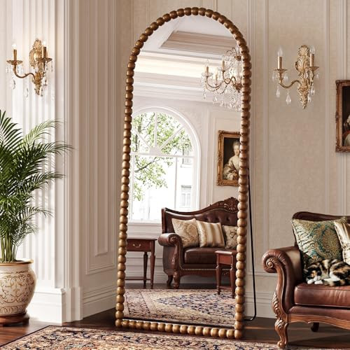 FlyEcho Antique Brown Full Length Mirror 71x28 Inch, Beaded Standing Mirror | Amazon (US)