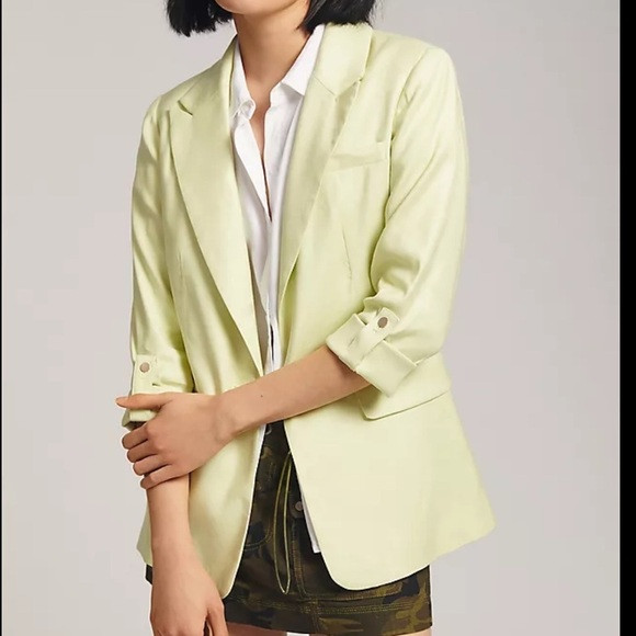 Anthropologie Maeve Lime Green Linen Blend Blazer Size 14 | Poshmark