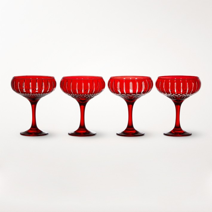 Wilshire Jewel Cut Red Coupe Glasses, Set of 4 | Williams-Sonoma