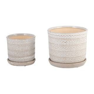 6 in. and 8 in. Beige Ceramic Tribal Decorative Pots With Saucer (Set of 2) | The Home Depot