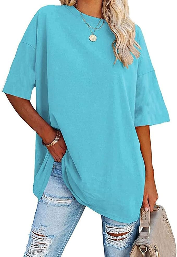 Womens Oversized T Shirts Summer Short Sleeve Tops Basic Solid Boxy Tee Casual Workout Going Out ... | Amazon (US)