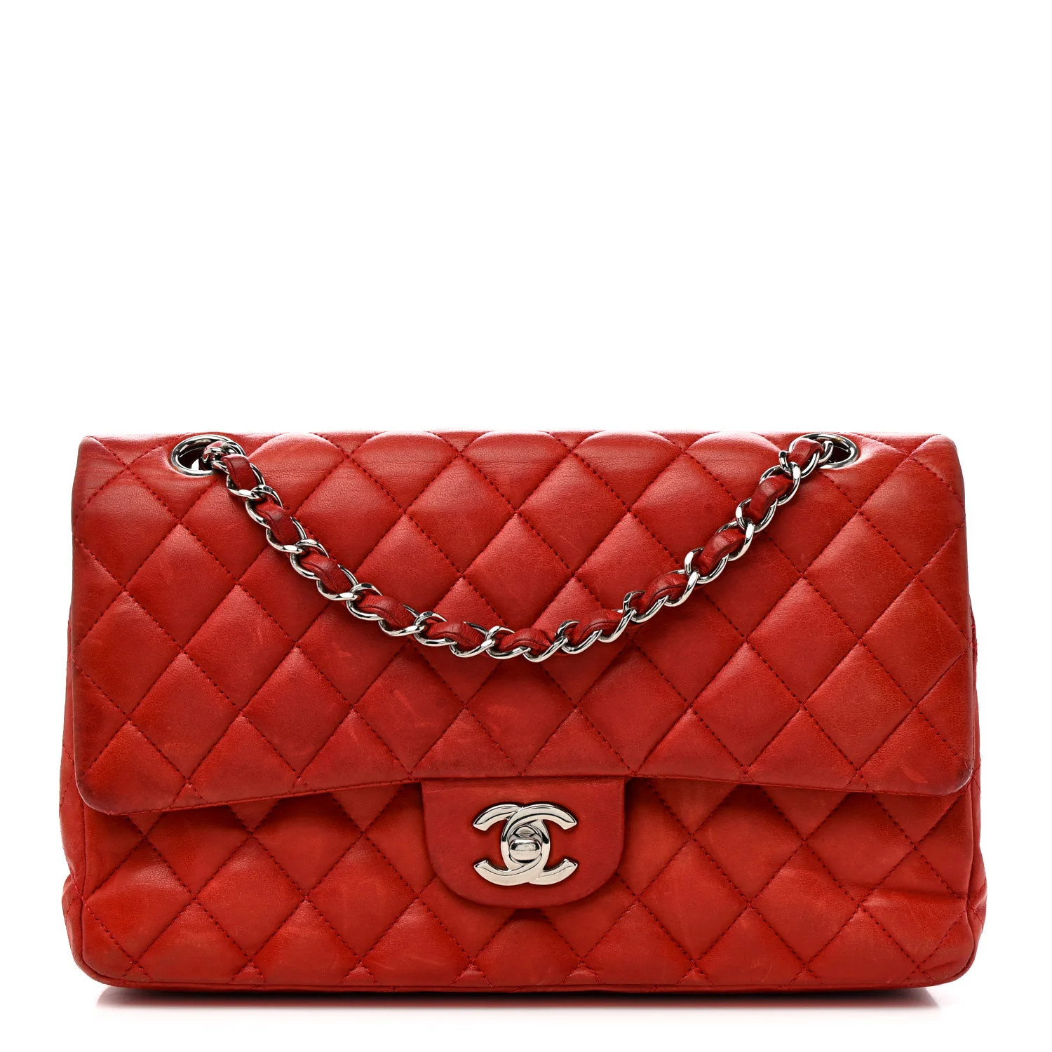 Lambskin Quilted Medium Double Flap Red | FASHIONPHILE (US)
