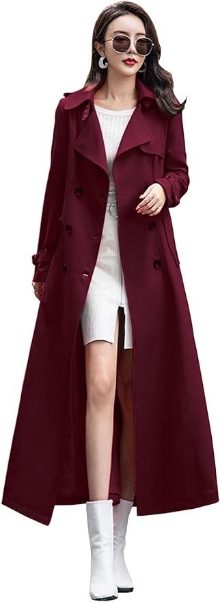 ebossy Women's Double Breasted Duster Trench Coat Slim Full Length Maxi Long Overcoat | Amazon (US)