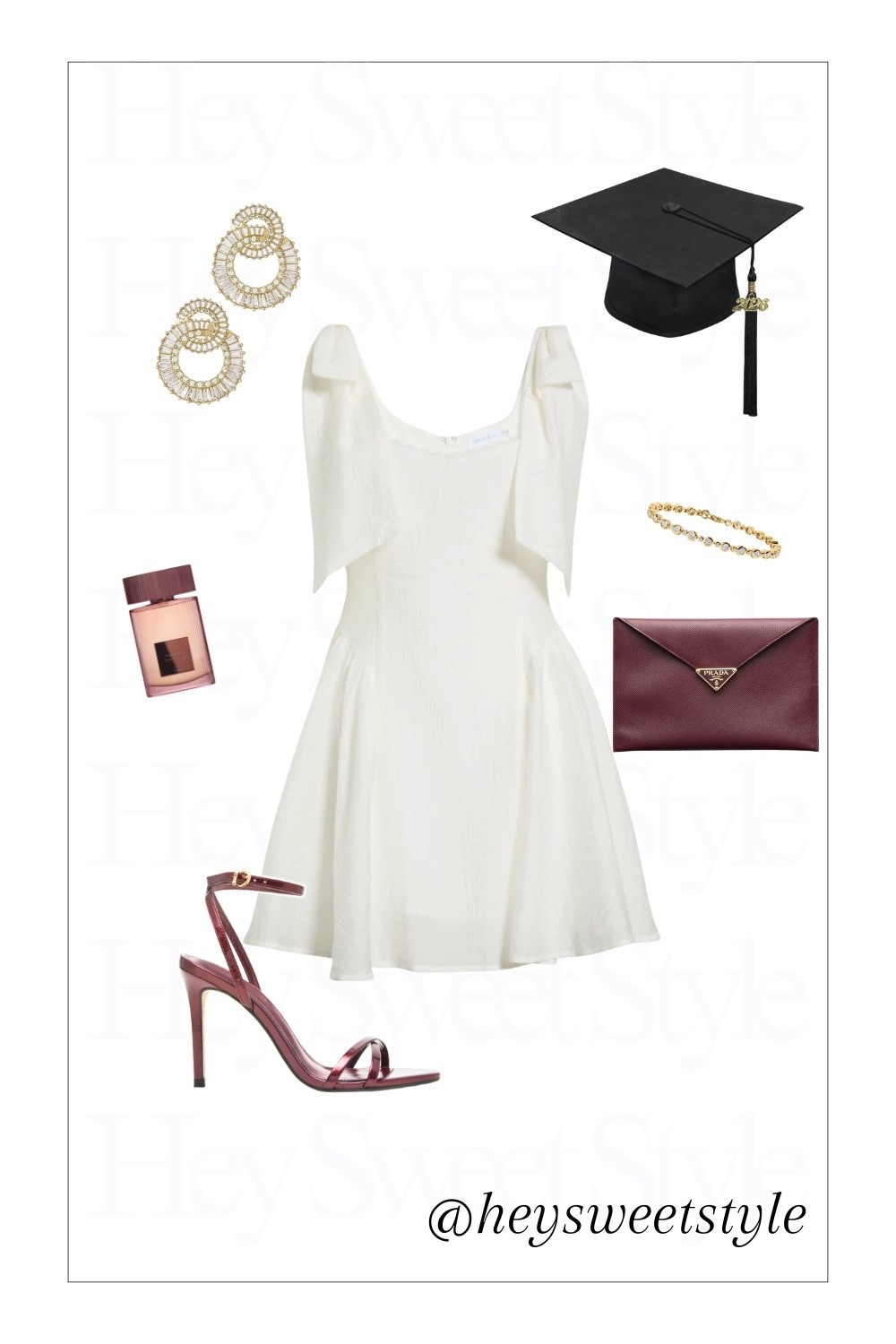 Shoulder bow mini dress & plum accessories | 10 College Graduation Outfit Ideas 🎓