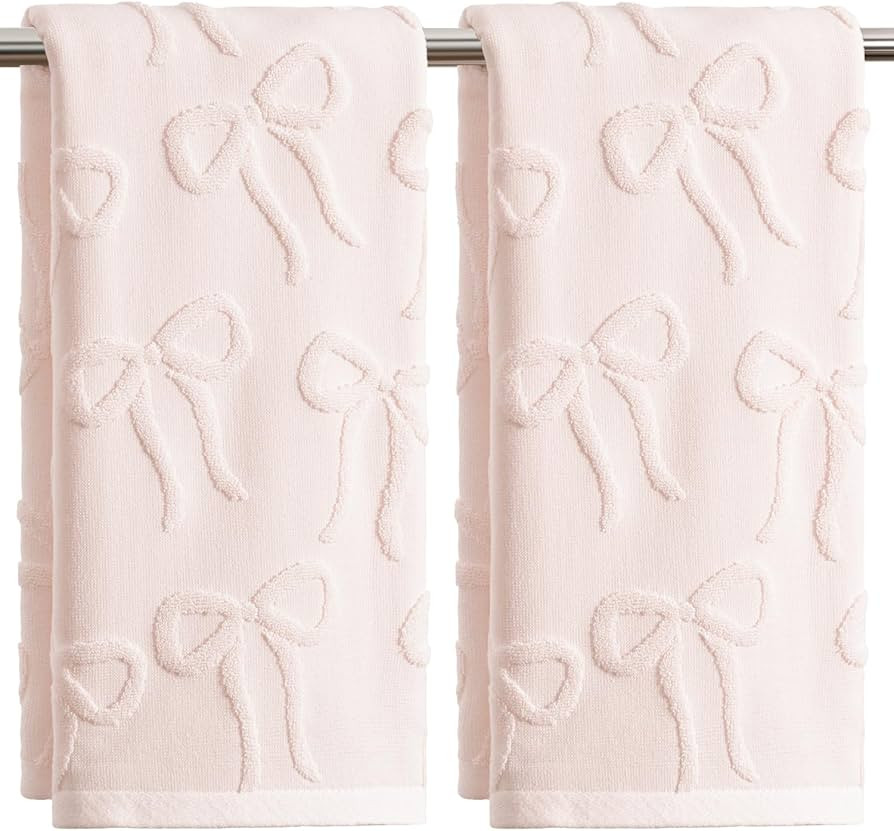 Artoid Mode 2 Pcs Pink 3D Bowknot Jacquard Hand Towels for Bathroom, 100% Cotton Soft Absorbent B... | Amazon (US)