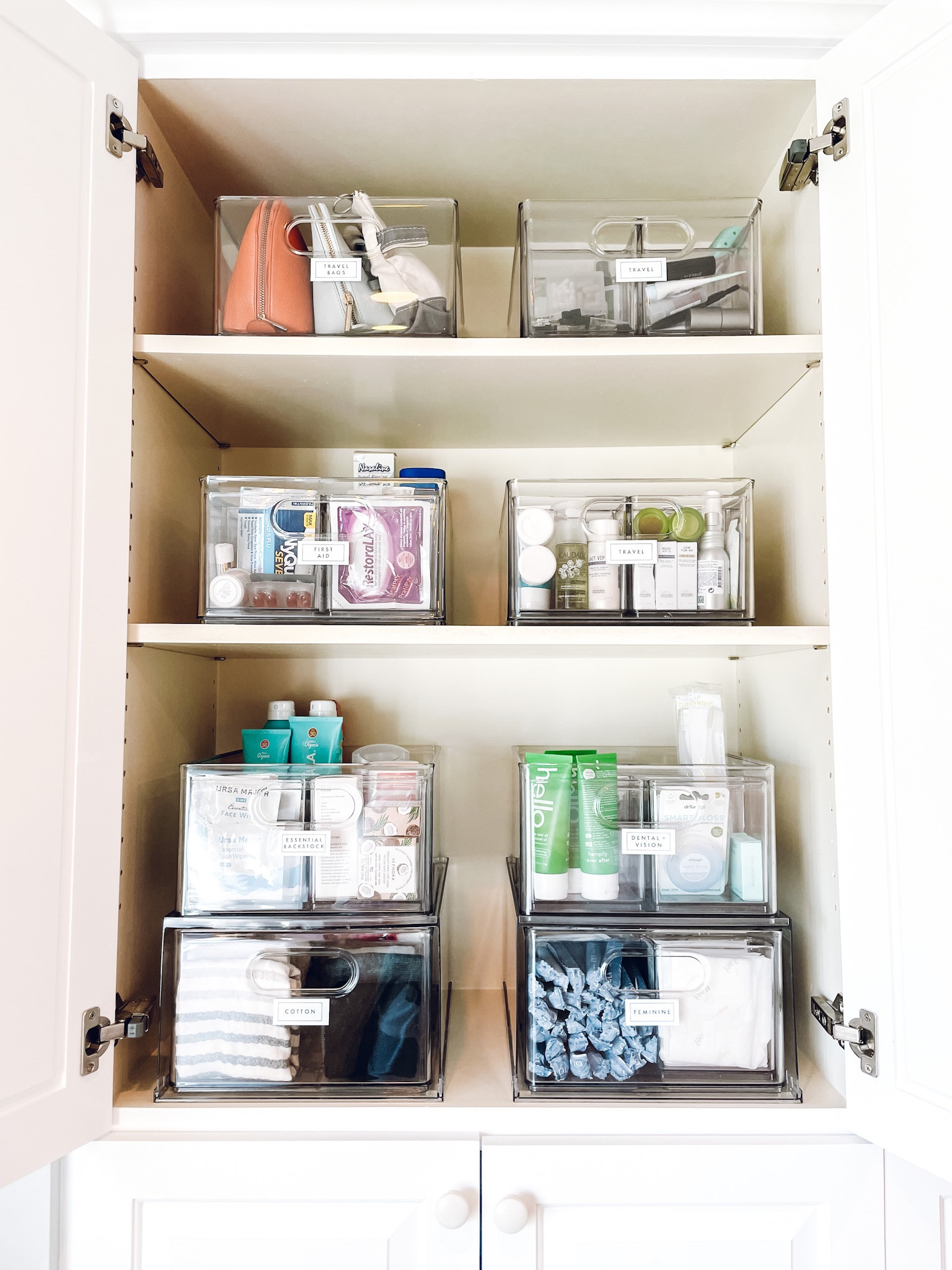 Linen closet organization. Home Edit Divided All-Purpose bin and Stackable Drawer. Amazon travel make up bag and Hello kids toothpaste✨

#LTKtravel #LTKhome #LTKfamily