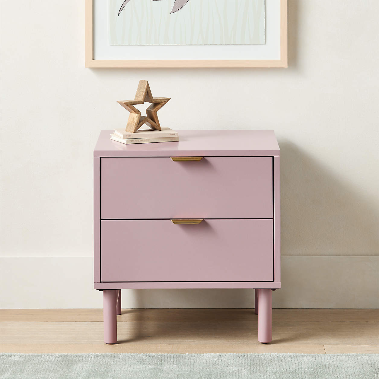 Classic Lilac Rose Wood 2-Drawer Kids Nightstand + Reviews | Crate & Kids | Crate & Barrel