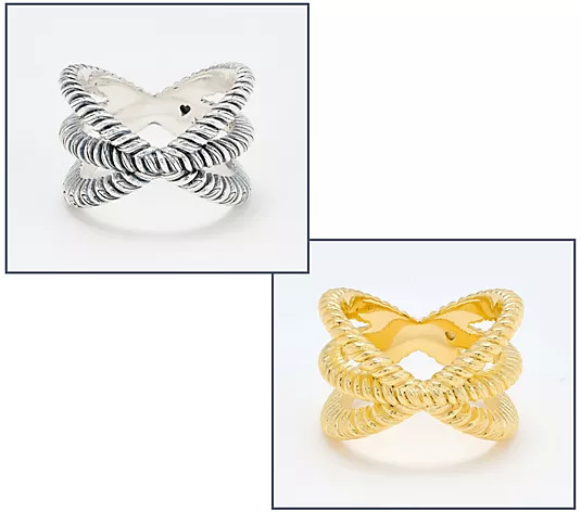 Christian James by Scott Grimes Sterling Silver Textured Ripple X Ring - QVC.com | QVC