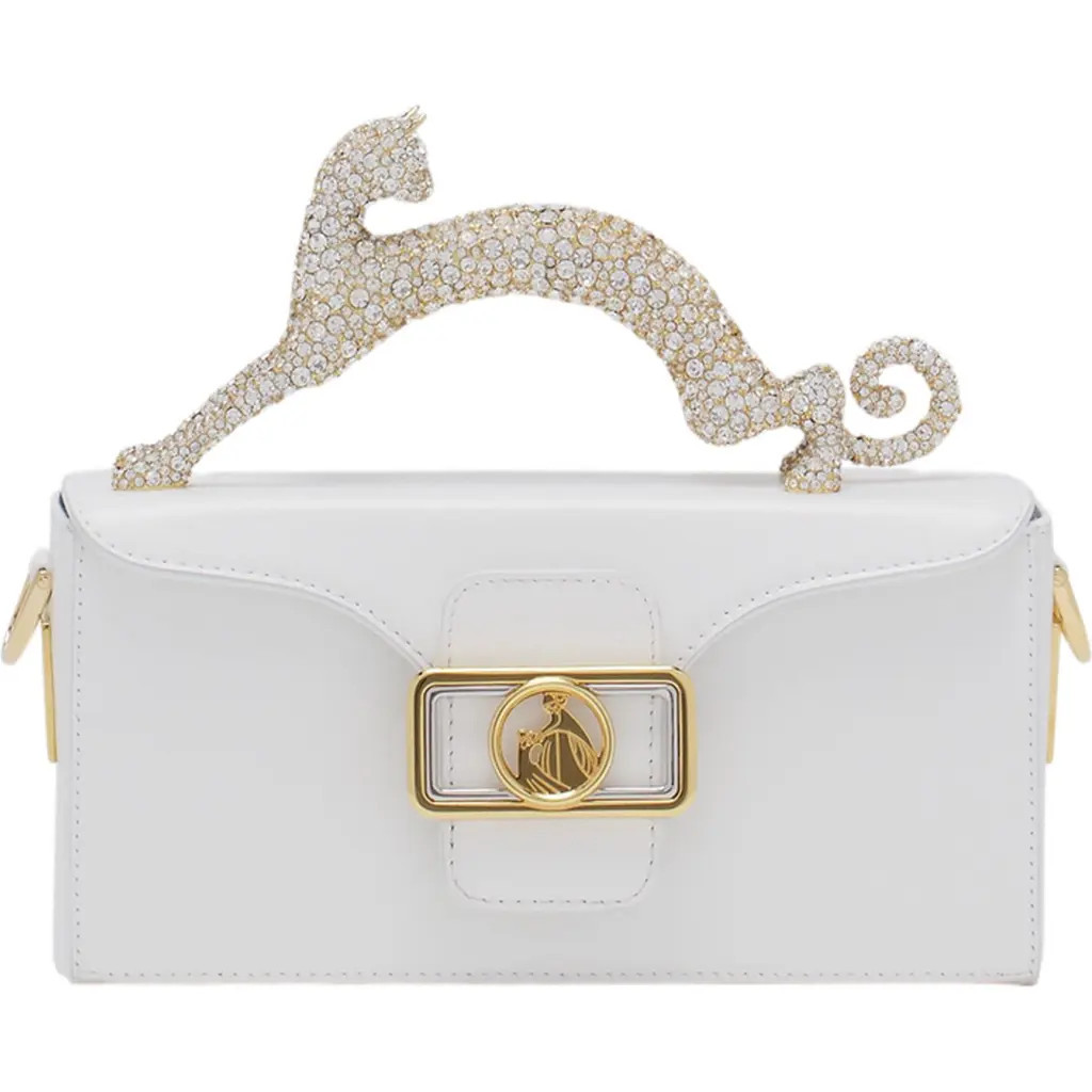 Lanvin PENCIL CAT BAG IN LEATHER AND RHINESTONES in White at Nordstrom | Nordstrom