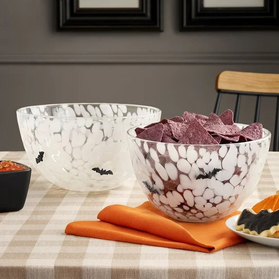 M's M Halloween Icon Glass Serving Bowls, Set of 2, Bat Design, Decorative Glass Bowls for Hallow... | Walmart (US)