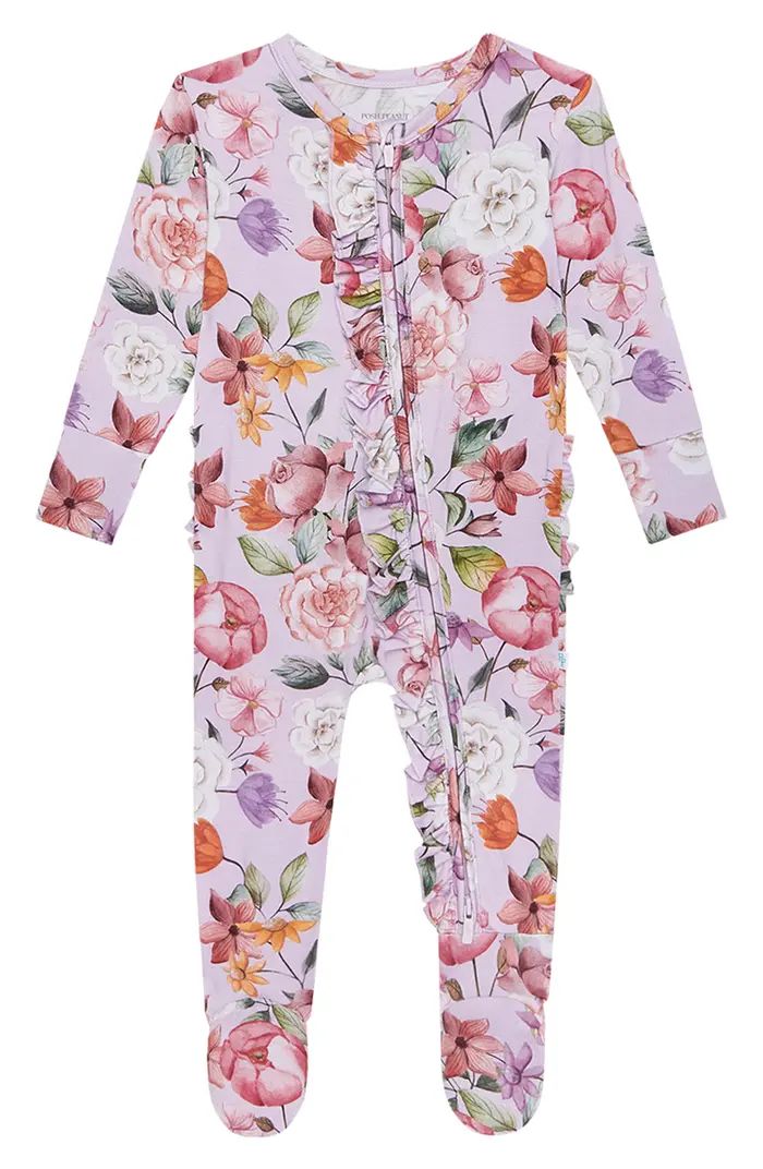 Pari Floral Ruffle Zip Fitted Footie Pajamas | Nordstrom