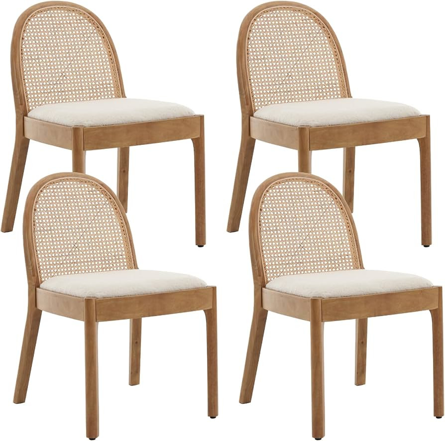 Mid Century Dining Chairs Set of 4, Accent Rattan Side Chairs Sherpa Fabric Kitchen Chair with So... | Amazon (US)