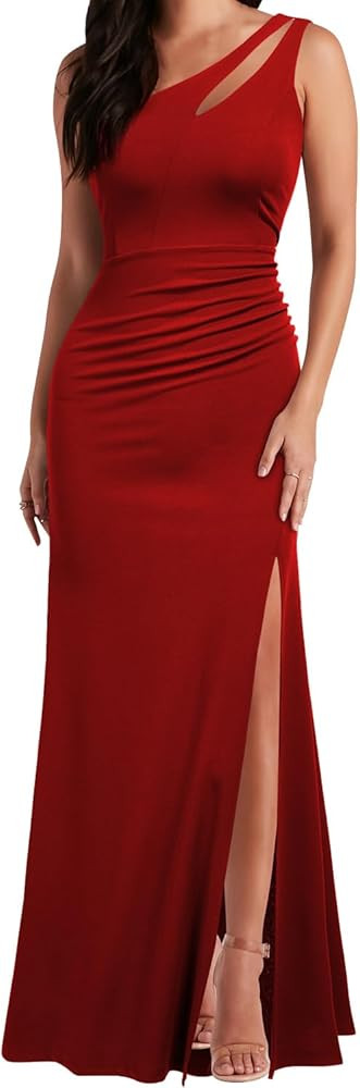 WOOSEA Women's One Shoulder Sleeveless Split Bodycon Mermaid Evening Cocktail Long Dress | Amazon (US)