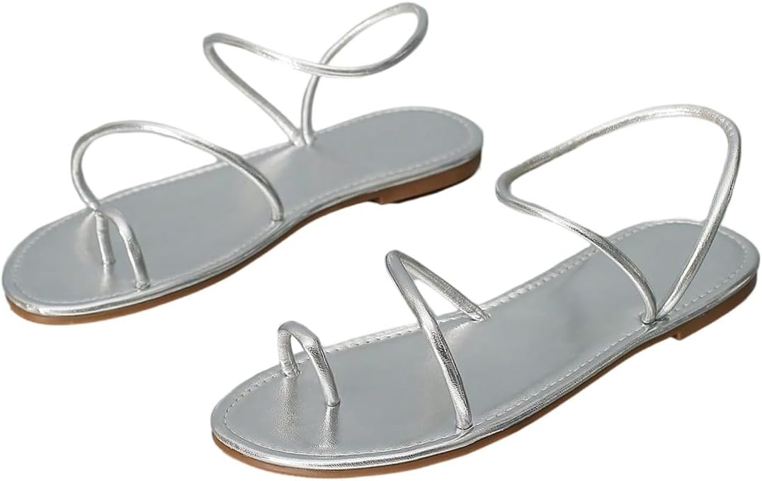 GORGLITTER Women's Metallic Strappy Thong Flat Sandals Dressy Vacation Gold Open Toe Ring 2026 Sl... | Amazon (US)