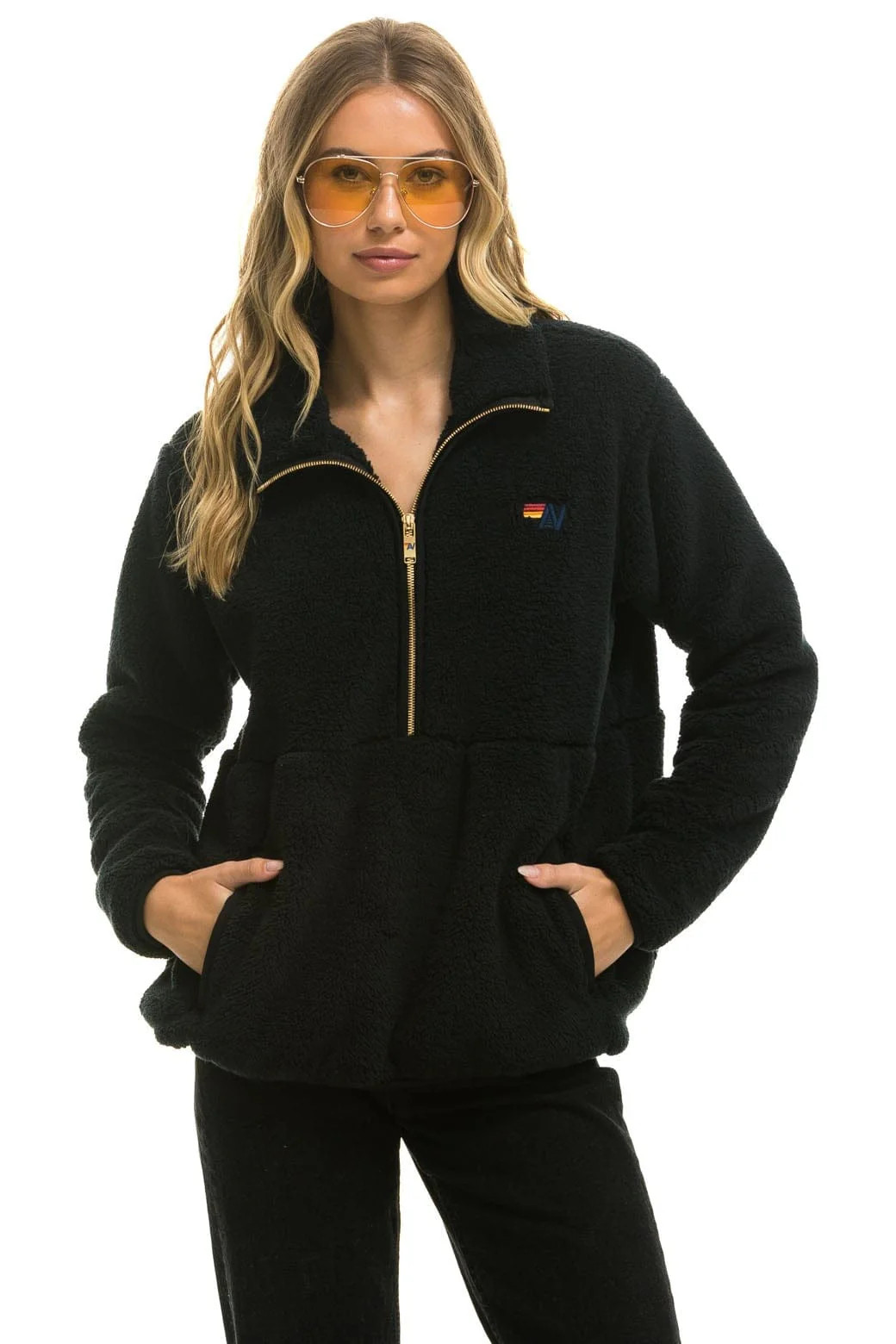 TEDDY UNISEX HALF ZIP JACKET - BLACK | Aviator Nation