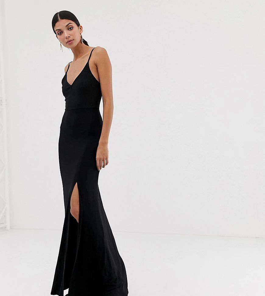 ASOS DESIGN Tall mixed fabric maxi dress with split-Black | ASOS (Global)