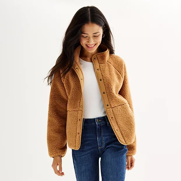 Women's Sonoma Goods For Life® Snap Through High Pile Fleece Jacket | Kohl's