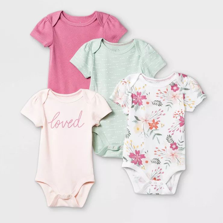 Baby Girls' 4pk Meadow Short Sleeve Bodysuit - Cloud Island™ Pink/White/Green | Target