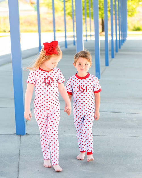 Pink And Red Knit Apple Pajamas | Cecil and Lou