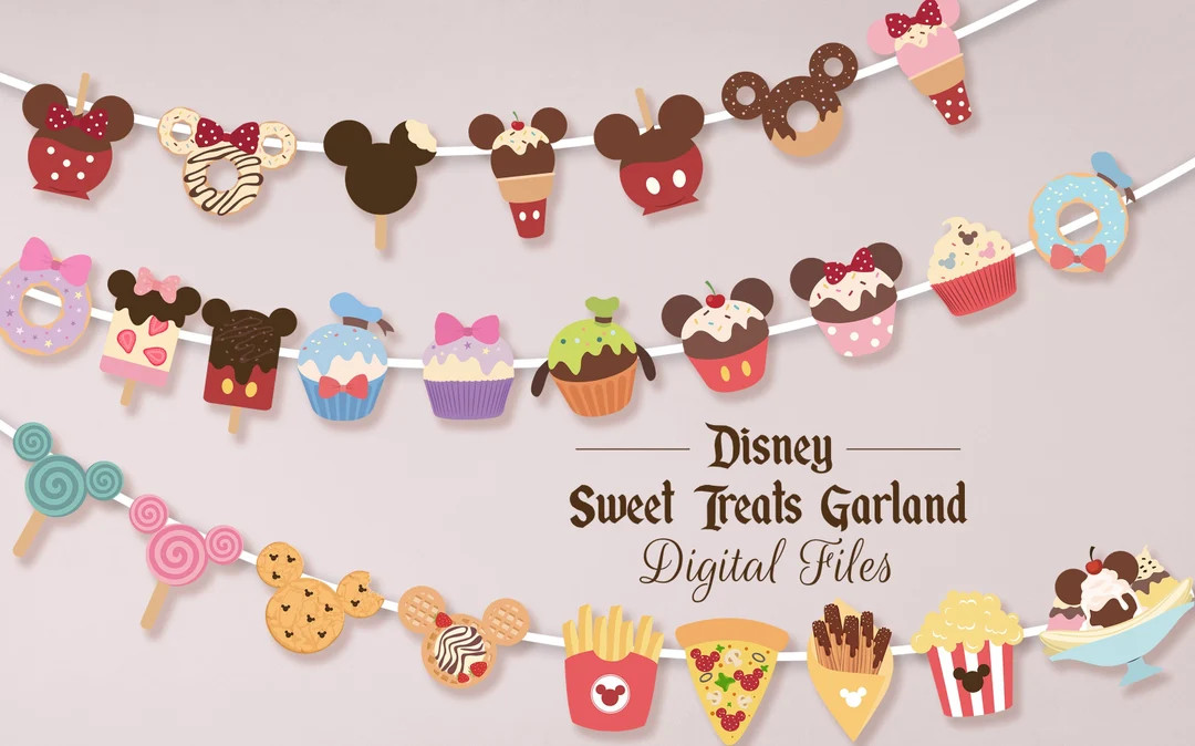 Printable Mickey Treats Garland, Mickey Birthday Banner, Disneyland Party Decoration, Digital Fil... | Etsy (US)