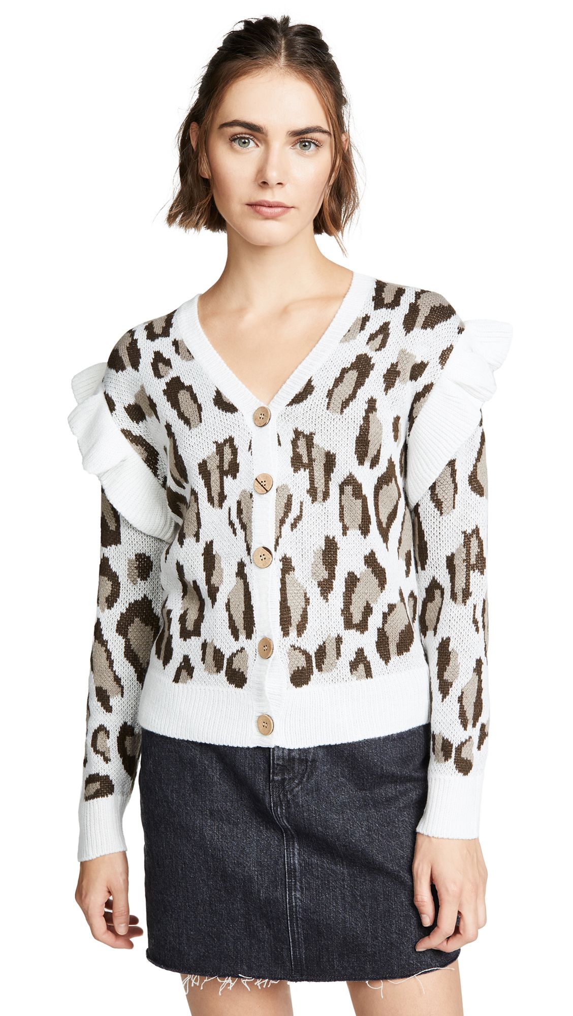 Chaser Leopard Jacquard Ruffle Cardigan | Shopbop