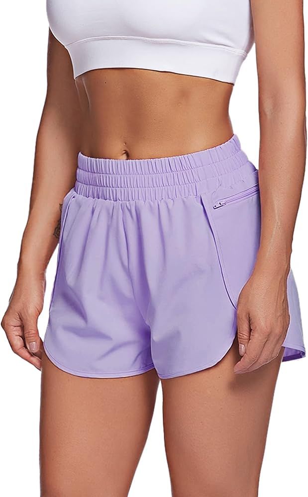 LaLaLa Womens Workout Shorts with Zip Pocket Quick-Dry Athletic Shorts Sports Elastic Waist Runni... | Amazon (US)