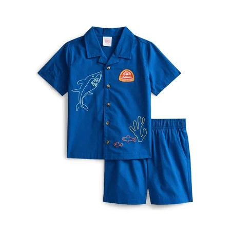 Wonder Nation Toddler Boys Short Sleeve Button Shirt and Matching Shorts Set, 2-Piece, Sizes 12M-5T | Walmart (US)