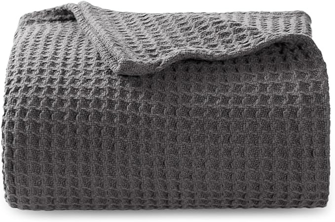 Bedsure 100% Cotton Twin XL Blanket, Waffle Weave, Dark Grey, 66"x90" | Breathable, soft, cozy, c... | Amazon (US)
