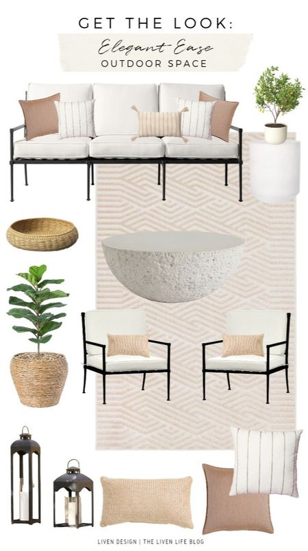 Outdoor patio. Patio furniture. patio decor. Outdoor loveseat sofa. Patio lounge chair. White round outdoor patio coffee table. Woven planter. White side outside accent table. Outdoor pillows. Natural woven pillow. Geometric outdoor neutral cream rug. Neutral patio decor. Spring decor. 

#LTKSeasonal #LTKhome #LTKsalealert