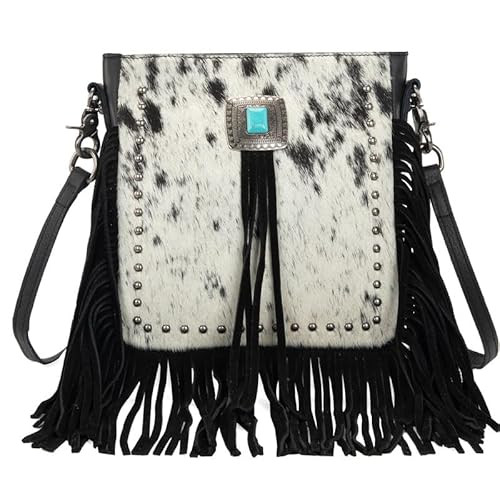 Montana West Cowhide Purse Fringe Western Purses for Women Small Crossbody Bags Wallet Leather Shoulder Cross Body Bag Messenger Handbag | Amazon (US)