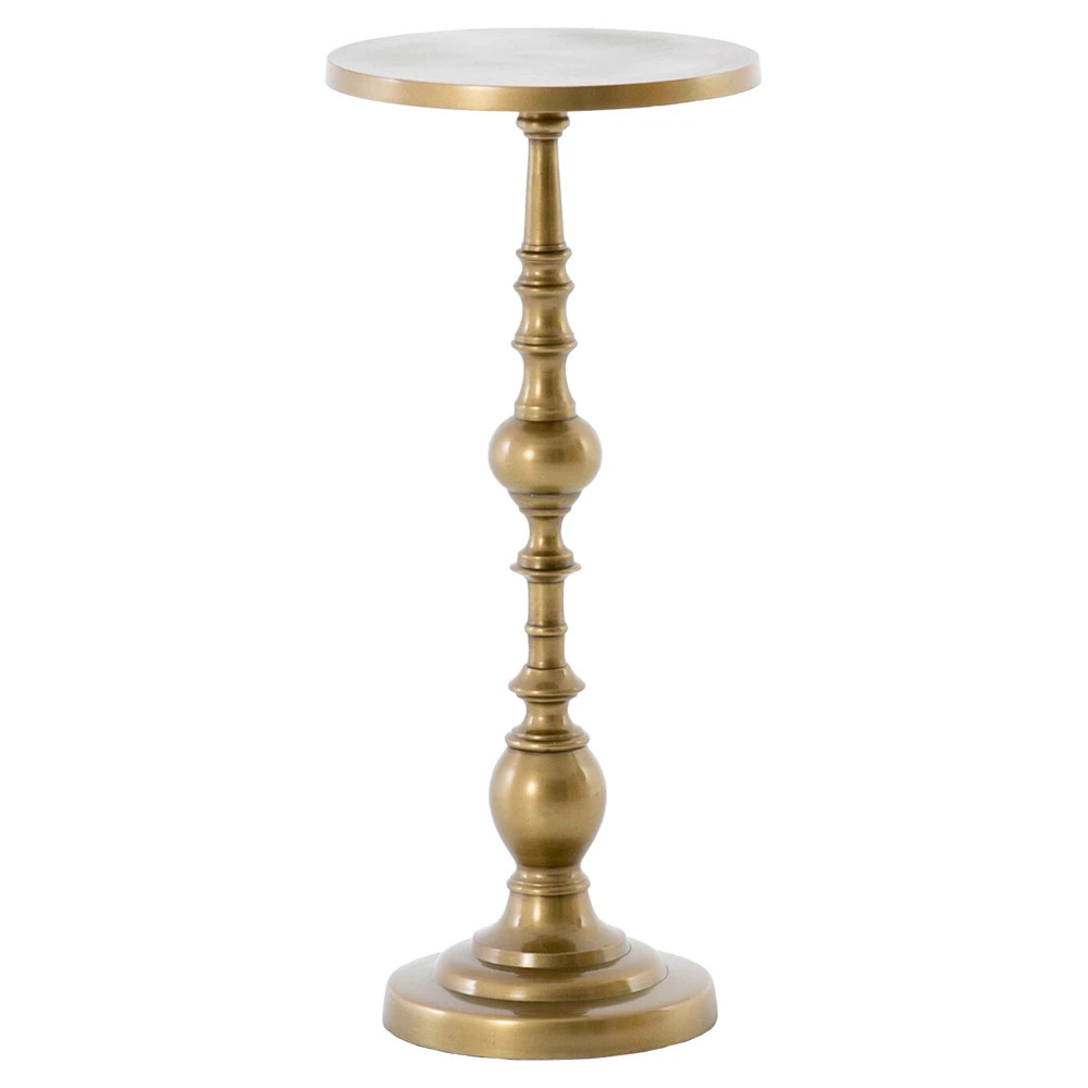 Carson Hollywood Regency Brass Aluminum Round Pedestal End Table | Kathy Kuo Home