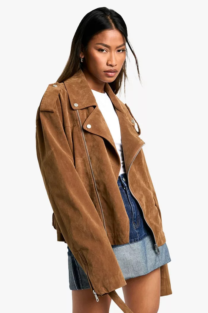 Vintage Suede Look Oversized Biker Jacket | Boohoo.com (UK & IE)