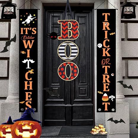 5 Pack Halloween Party Decorations, Boo Door Sign Banner Decor Supplies Kit Hanger Clearance for ... | Amazon (US)