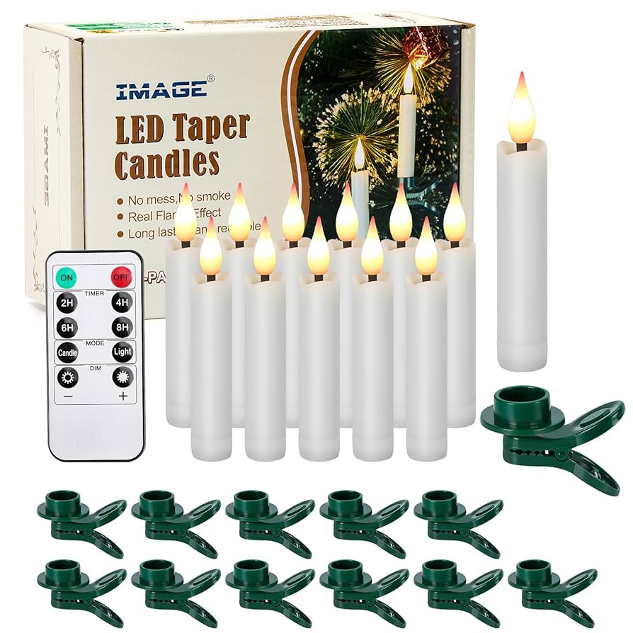 12Pcs LED Taper Candles Light Set Flameless 3D Wick Ivory Candles with Clip-on Christmas Tree Des... | Amazon (US)