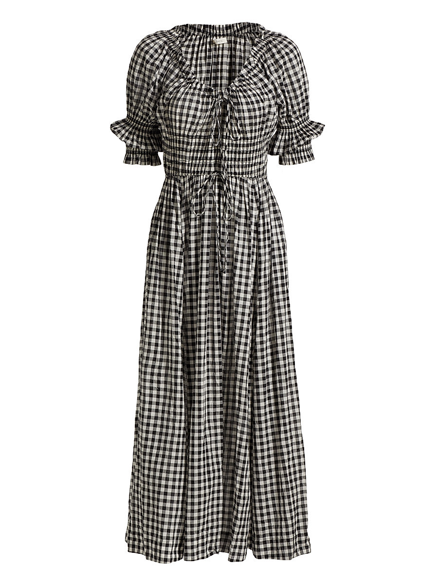 Women's Ischia Gingham Cotton Tie-Waist Midi Dress - Noir Greta Gingham - Size XXS | Saks Fifth Avenue