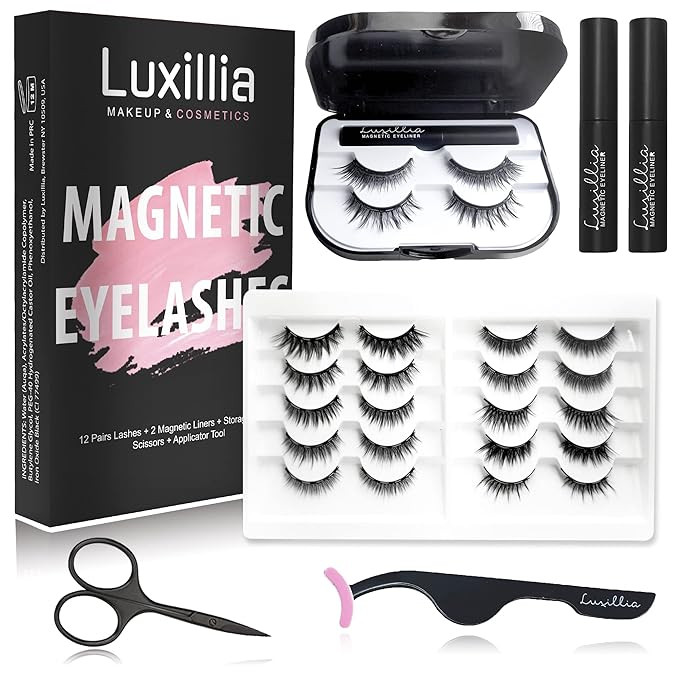 Luxillia Magnetic Eyelashes with Eyeliner 16 Piece Set, Most Natural Looking Magnetic Lashes Kit ... | Amazon (US)