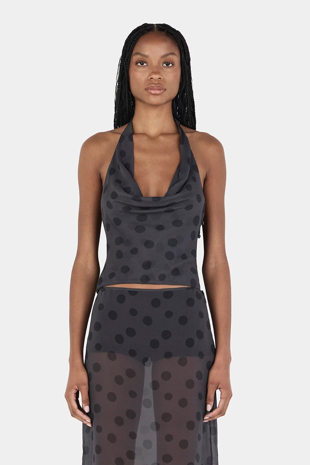 Rue Halter Top Charcoal Spot | Hansen and Gretel