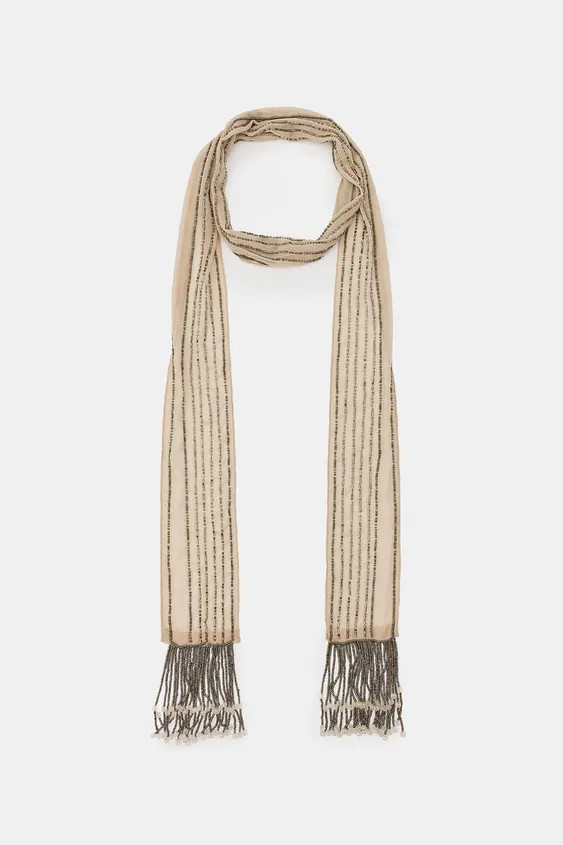 BEADED FRINGE SCARF | Zara US