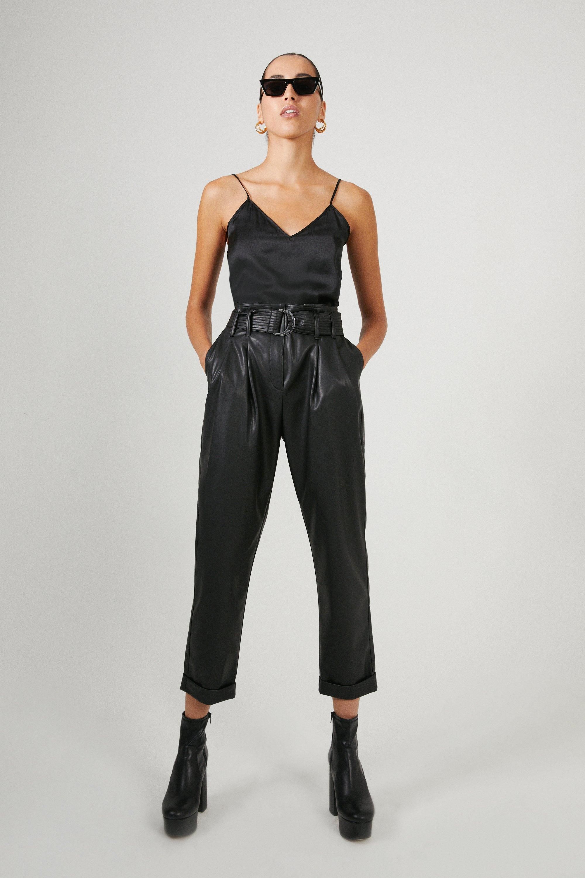 Belted Faux Leather Peg Trousers | Warehouse UK & IE