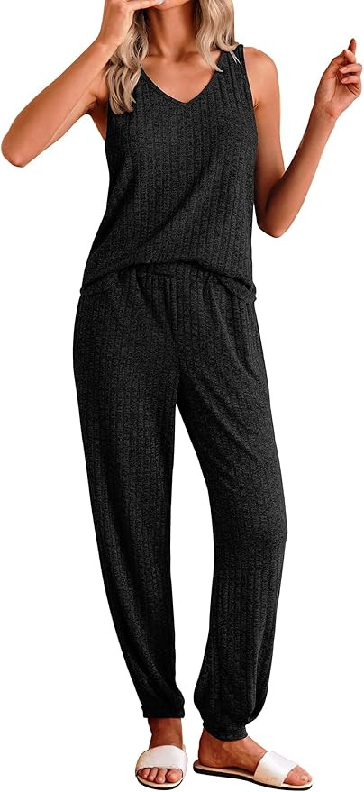 Ekouaer Women's Pajamas Sleeveless Summer Lounge Set Ribbed Knit Pj Loungewear Soft Tank Sleepwea... | Amazon (US)