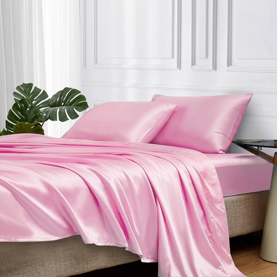MR&HM Satin Bed Sheets, King Size Sheets Set, 4 Pcs Silky Bedding Set with 15 Inches Deep Pocket ... | Amazon (US)